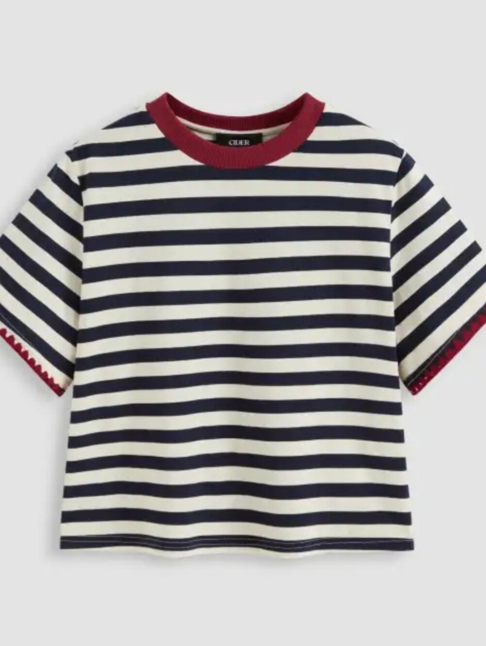 Cider Womens Navy & White Striped Tee with Burgundy Trim Size 4XL New